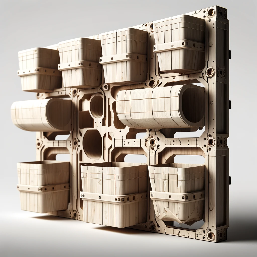 Prateleira de madeira de eucalipto tratado, e pintada com verniz Náutico, para plantio de champignon, cada suporte de madeira tem 3 vazantes, no fundo, de cada peça. O champignon se mantém levemente úmido, com borrifador de água suave.