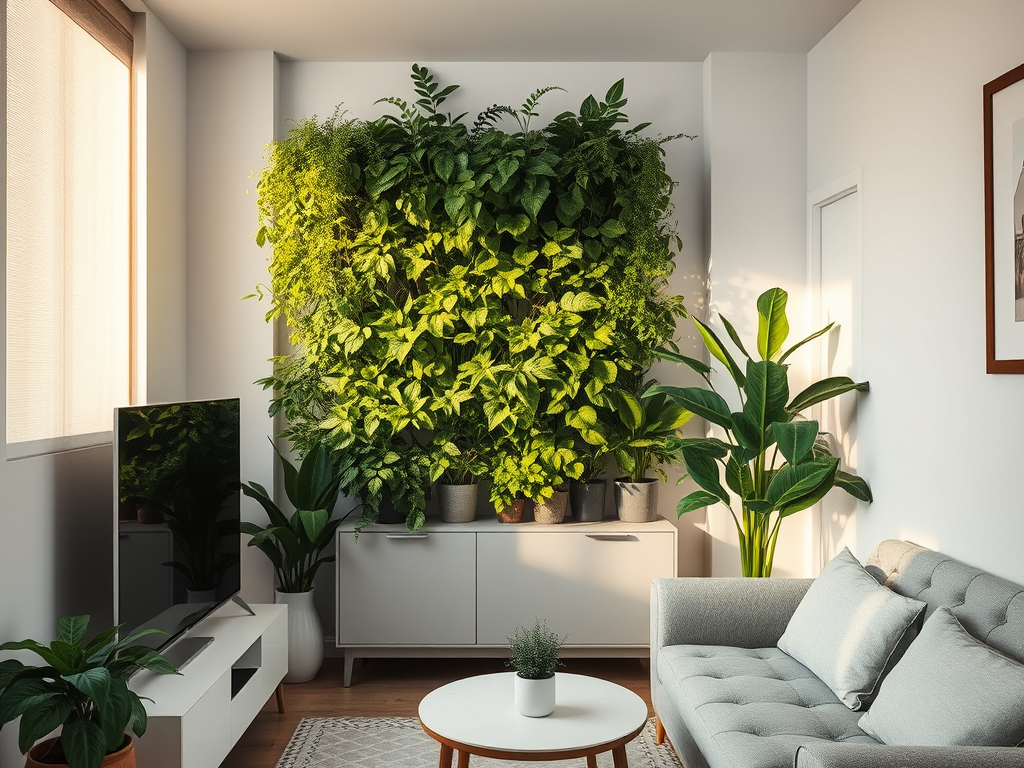 A Sala de visita esta verde com o plantio e cultivo de folhas e folhagens naturais.