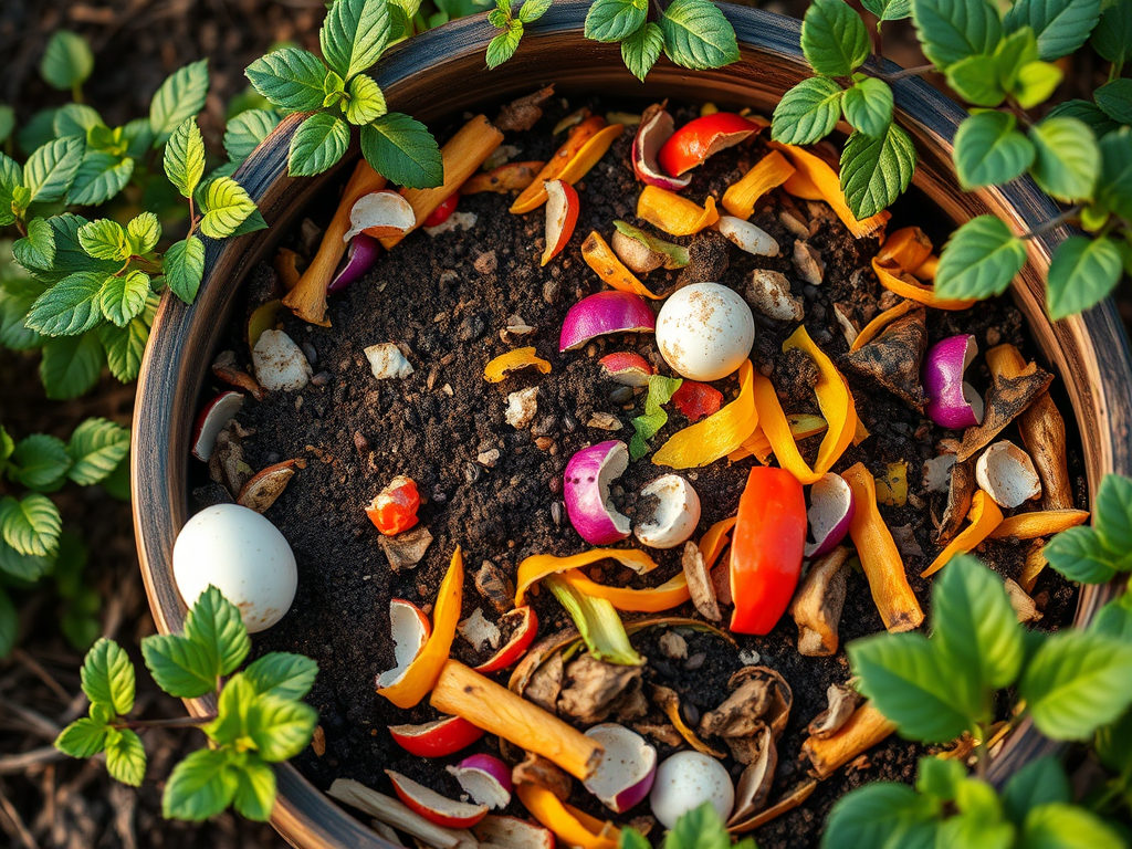 Transformando o que sobrou em adubo.
